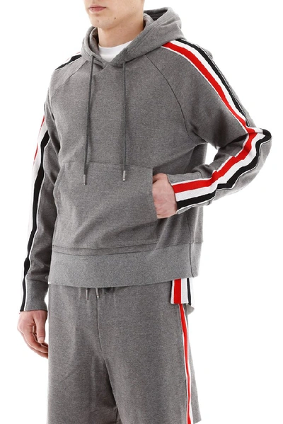 Shop Thom Browne Rwb Stripe Hoodie In Grey