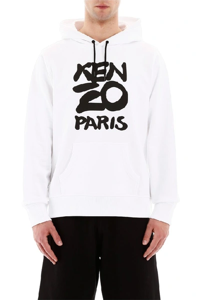 Shop Kenzo Paris Logo Print Hoodie In White