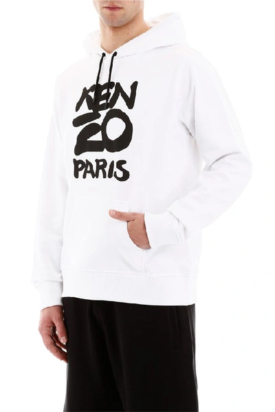 Shop Kenzo Paris Logo Print Hoodie In White