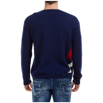 Shop Moncler Logo Intarsia Jumper In Blue