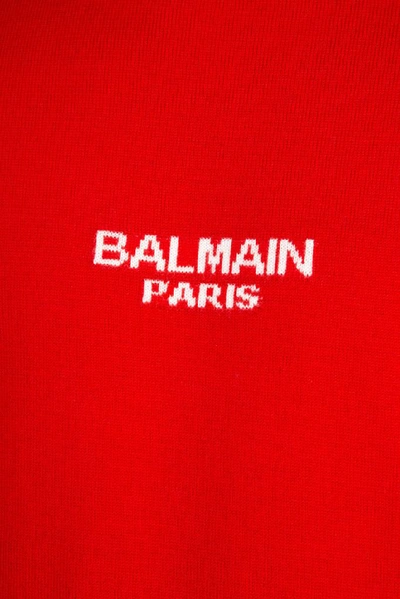 Shop Balmain Logo Intarsia Sweater In Red