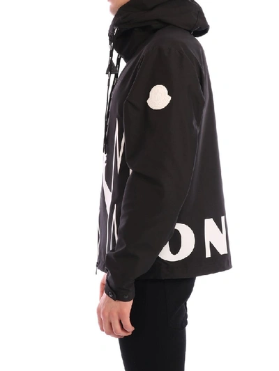 Shop Moncler Mythos Hooded Logo Print Jacket In Black