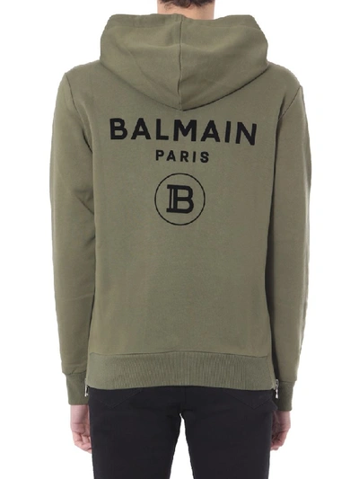 Shop Balmain Zipped Hooded Sweatshirt In Green