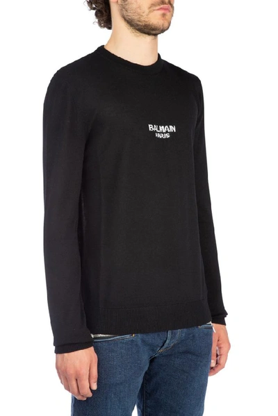 Shop Balmain Logo Intarsia Sweater In Black