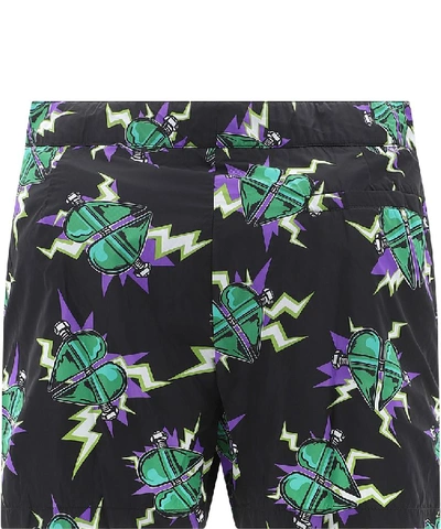 Shop Prada Heart Print Swim Shorts In Multi