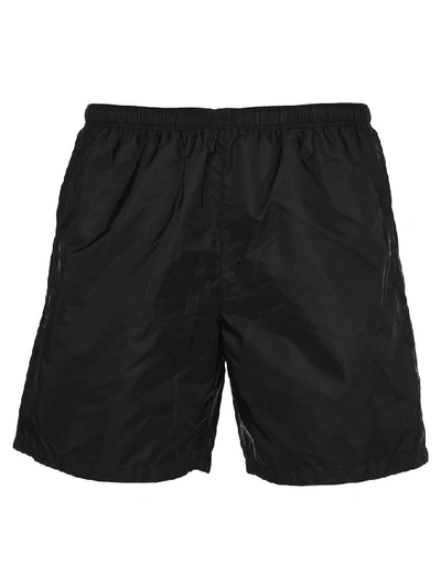 Shop Prada Elasticated Waistband Swim Shorts In Black