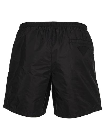 Shop Prada Elasticated Waistband Swim Shorts In Black