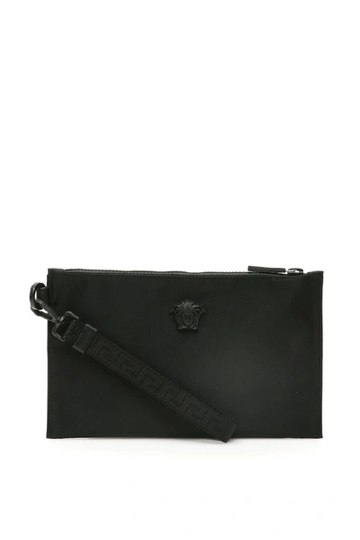 Shop Versace Medusa Head Embellished Clutch Bag In Black