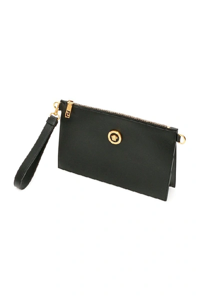 Shop Versace Medusa Plaque Clutch Bag In Black