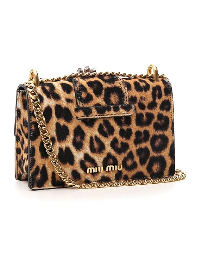 Shop Miu Miu Lady Embellished Leopard Print Shoulder Bag In Multi