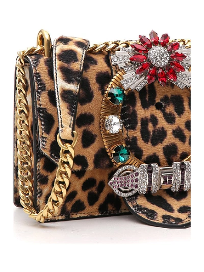 Shop Miu Miu Lady Embellished Leopard Print Shoulder Bag In Multi