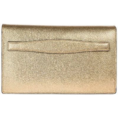 Shop Prada Engraved Logo Clasp Clutch In Gold