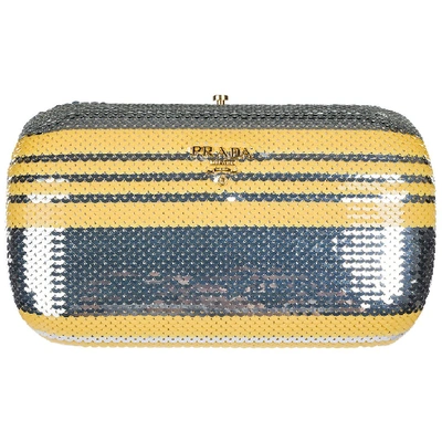 Shop Prada Sequinned Design Clutch In Yellow