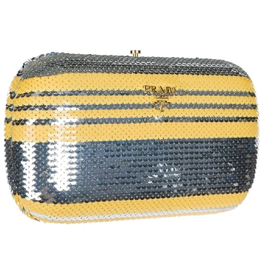 Shop Prada Sequinned Design Clutch In Yellow