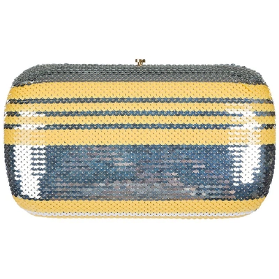 Shop Prada Sequinned Design Clutch In Yellow