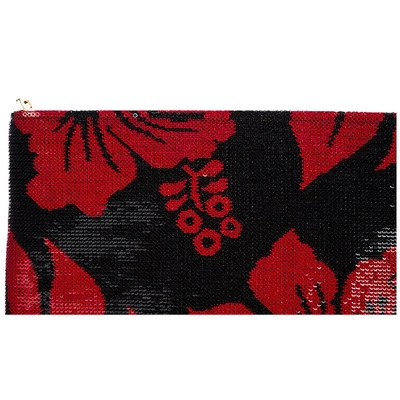 Shop Prada Sequin Hibiscus Design Clutch In Red