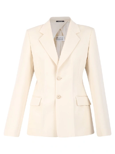 Shop Maison Margiela Stitched Single Breasted Blazer In White