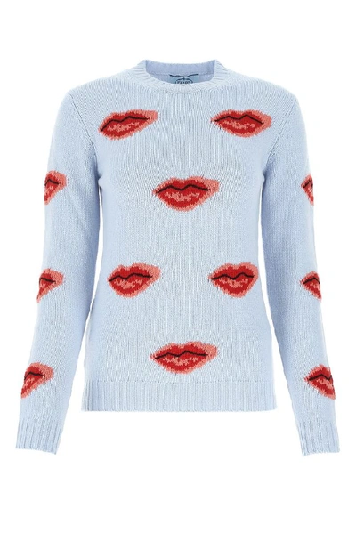 Shop Prada Intarsia Lip Sweater In Blue