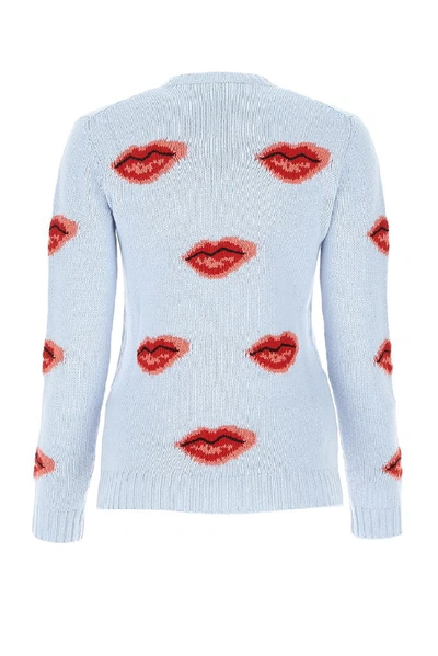Shop Prada Intarsia Lip Sweater In Blue