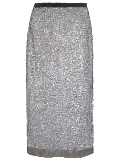 Shop Miu Miu Sequinned Pencil Skirt In Silver