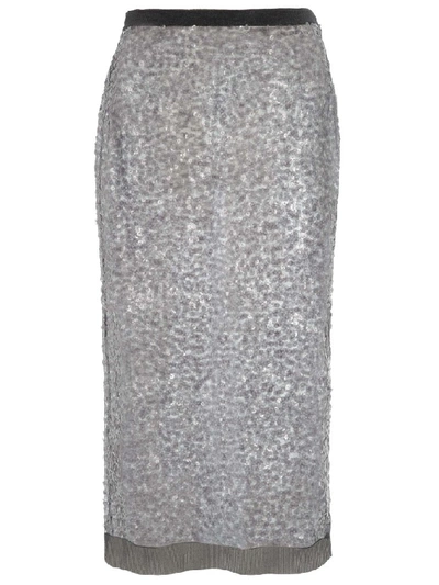 Shop Miu Miu Sequinned Pencil Skirt In Silver