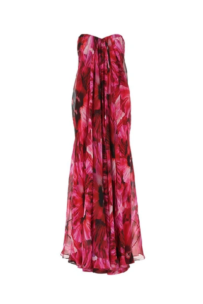 Shop Alexander Mcqueen Floral Draped Maxi Dress In Pink