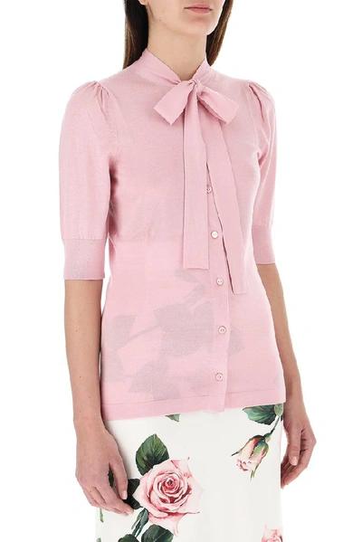 Shop Dolce & Gabbana Pussy Bow Cardigan In Pink
