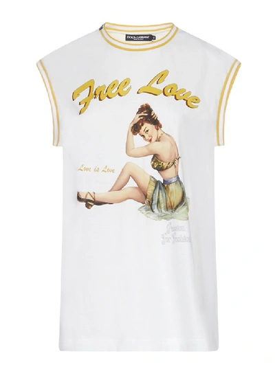 Shop Dolce & Gabbana Free Love Print Sleeveless Top In White
