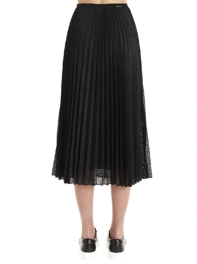 Shop Moncler Pleated Mesh Midi Skirt In Black