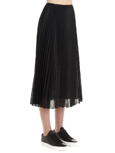 Shop Moncler Pleated Mesh Midi Skirt In Black