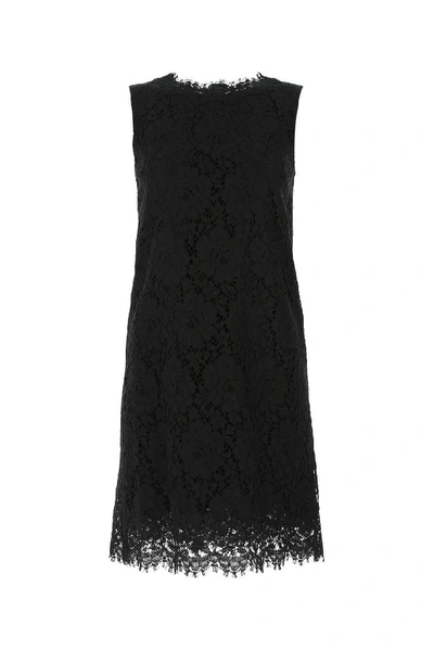 Shop Dolce & Gabbana Lace Sleeveless Mini Dress In Black