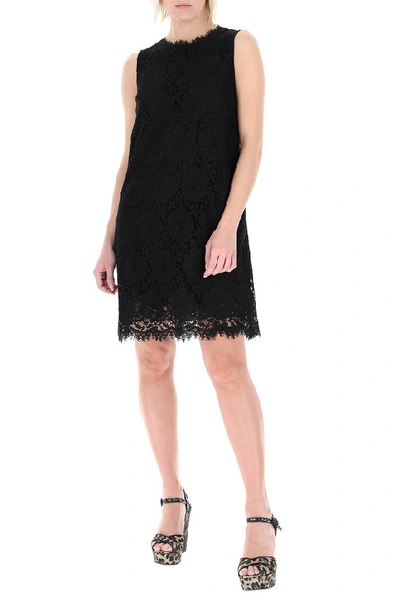 Shop Dolce & Gabbana Lace Sleeveless Mini Dress In Black