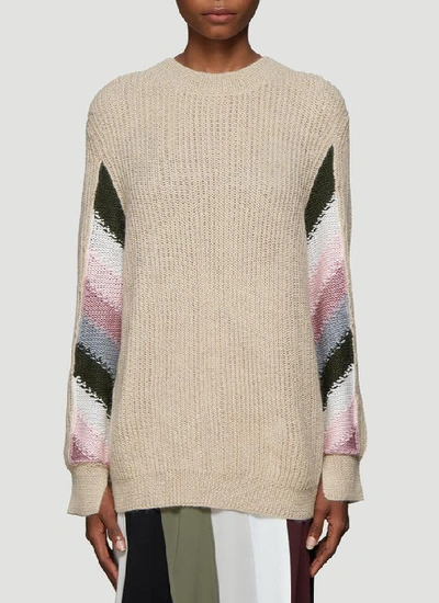 Shop Jw Anderson Stripe Sleeve Knitted Sweater In Beige