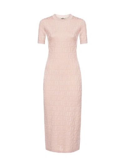 Shop Fendi Ff Knitted Midi Dress In Pink