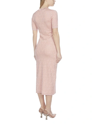 Shop Fendi Ff Knitted Midi Dress In Pink