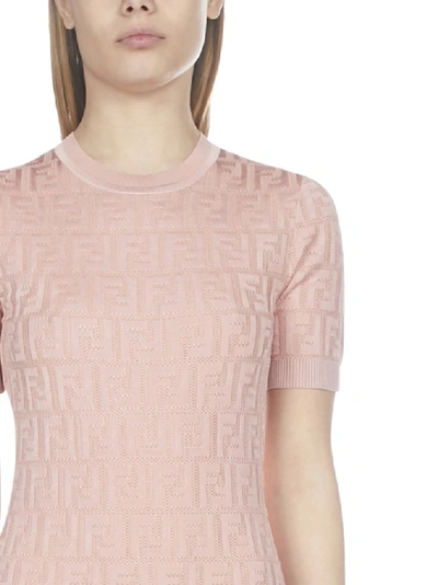 Shop Fendi Ff Knitted Midi Dress In Pink