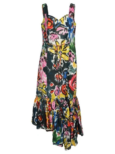 Shop Marni Floral Print Ruffle Dress In Multi