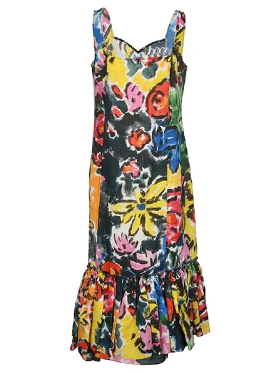 Shop Marni Floral Print Ruffle Dress In Multi