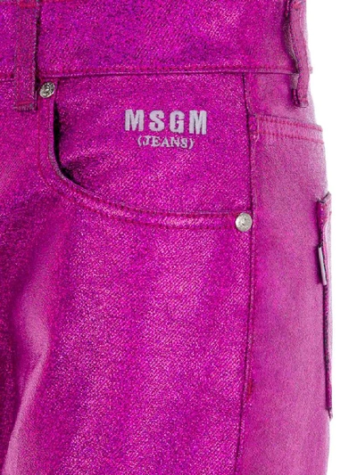 Shop Msgm Logo Metallic Effect Jeans In Pink