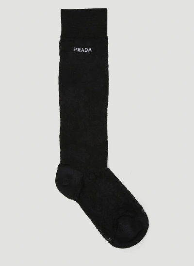 Shop Prada Logo Motif Lace Socks In Black