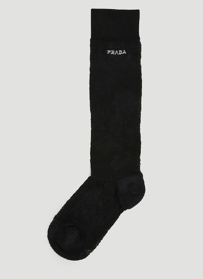 Shop Prada Logo Motif Lace Socks In Black