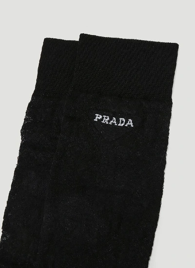 Shop Prada Logo Motif Lace Socks In Black
