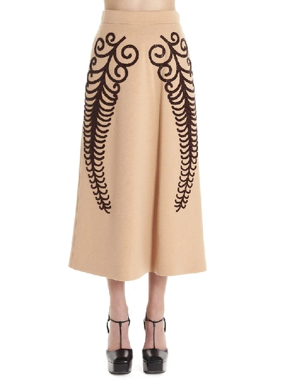 Shop Prada Embellished Flounce Skirt In Beige