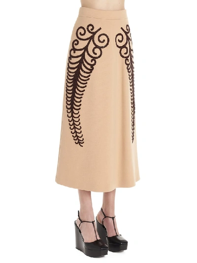 Shop Prada Embellished Flounce Skirt In Beige