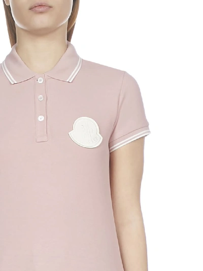 Shop Moncler Logo Patch Polo Shirt In Pink