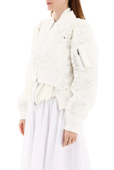 Shop Sacai Lace Bomber Jacket In White