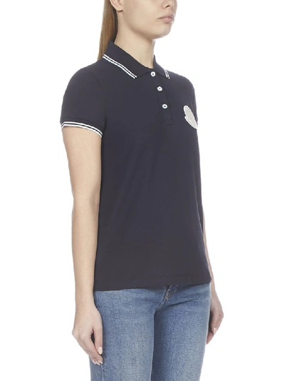 Shop Moncler Logo Patch Polo Shirt In Blue