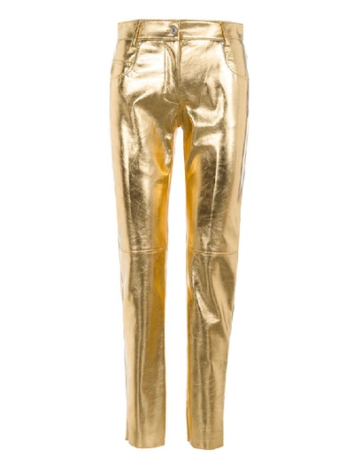 Shop Msgm Slim Fit Pants In Gold