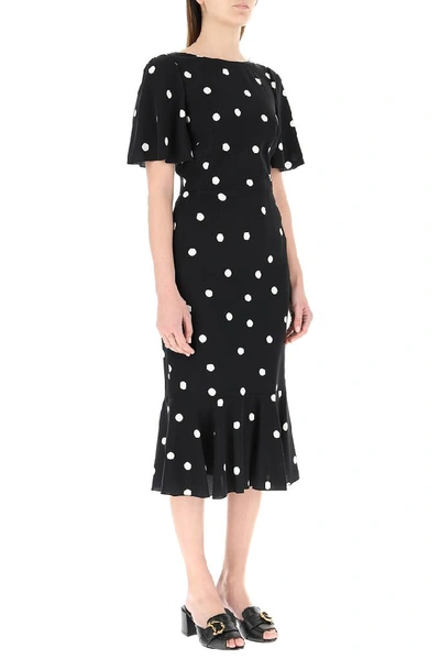 Shop Dolce & Gabbana Polka Dot Flared Dress In Black