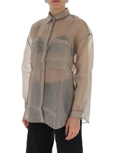 Shop Sunnei Contrast Stitch Sheer Shirt In Beige